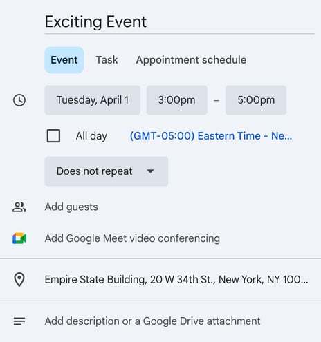 creating calendar event